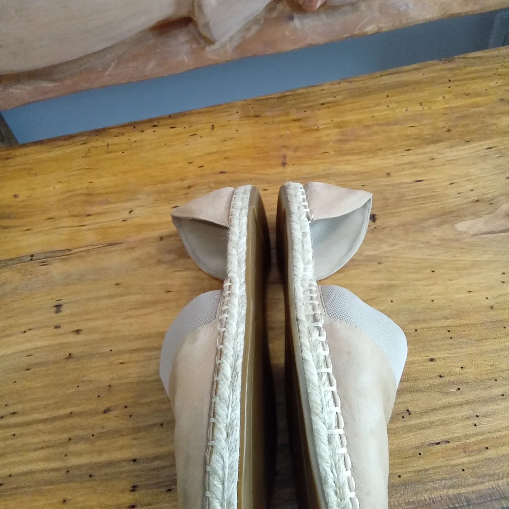 Eileen Fisher Lady Tumbled Tan Nubuck Espadrille Shoes Size 7